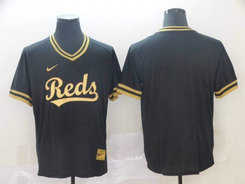 Cincinnati Reds Black Gold Retro MLB Jersey