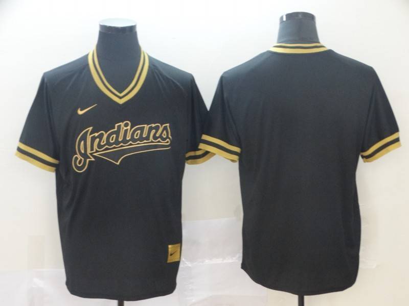 Cleveland Indians Black Gold Retro MLB Jersey