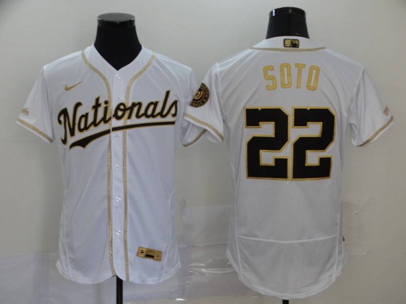 Washington Nationals White Gold Elite MLB Jersey