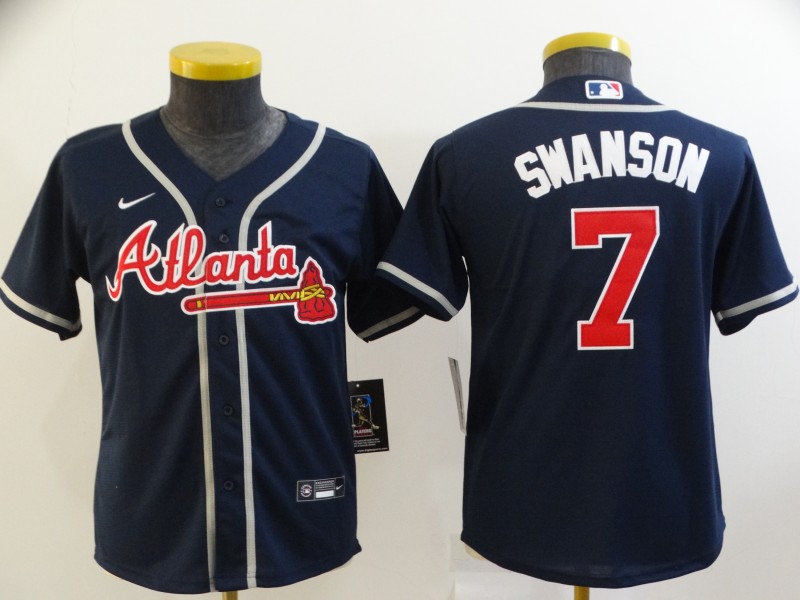 Atlanta Braves Kids SWANSON #7 Dark Blue MLB Jersey