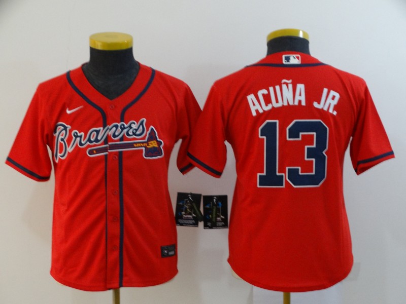 Atlanta Braves Kids ACUNA JR. #13 Red MLB Jersey