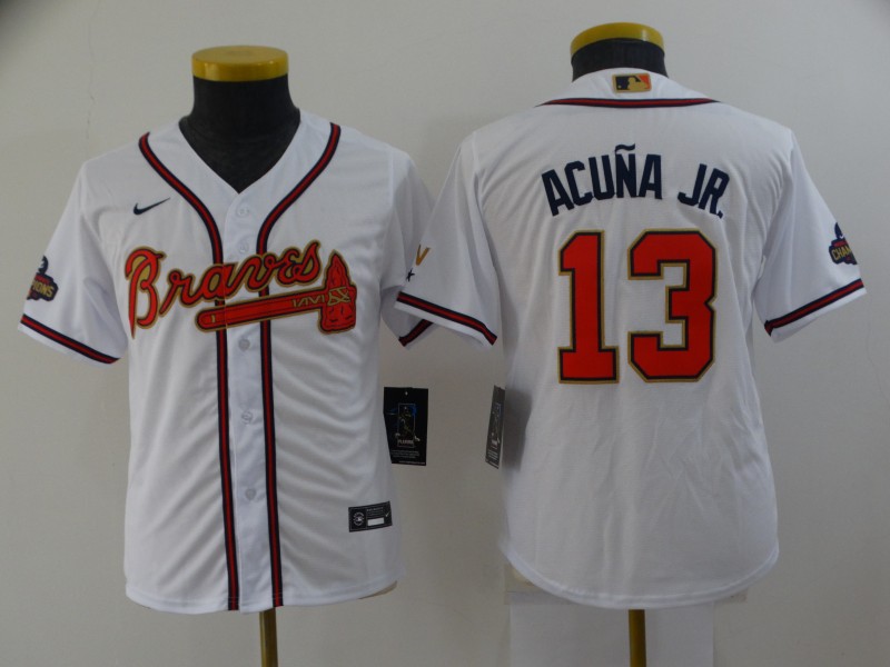 Atlanta Braves Kids JR. #13 ACUNA White MLB Jersey 02