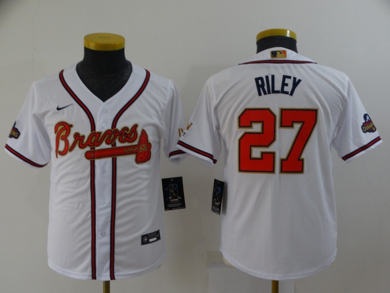 Atlanta Braves Kids RILEY #27 White MLB Jersey 02