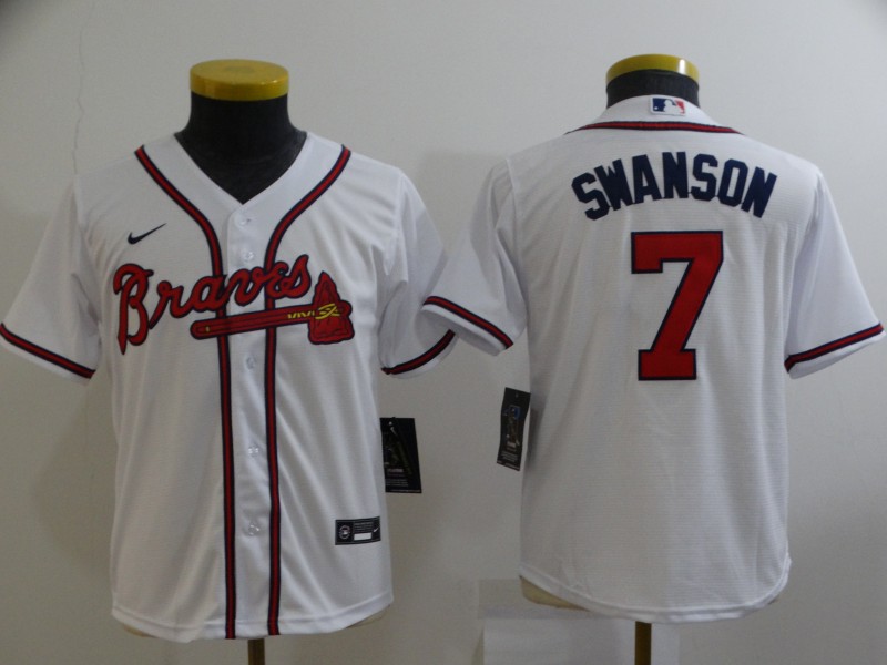 Atlanta Braves Kids SWANSON #7 White MLB Jersey