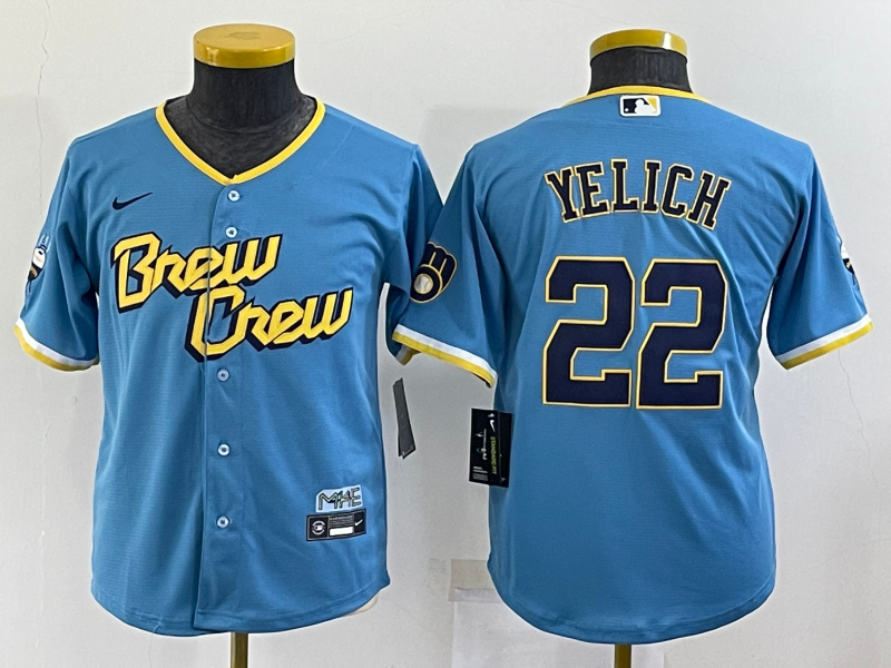 Milwaukee Brewers Kids YELICH #22 Blue MLB Jersey