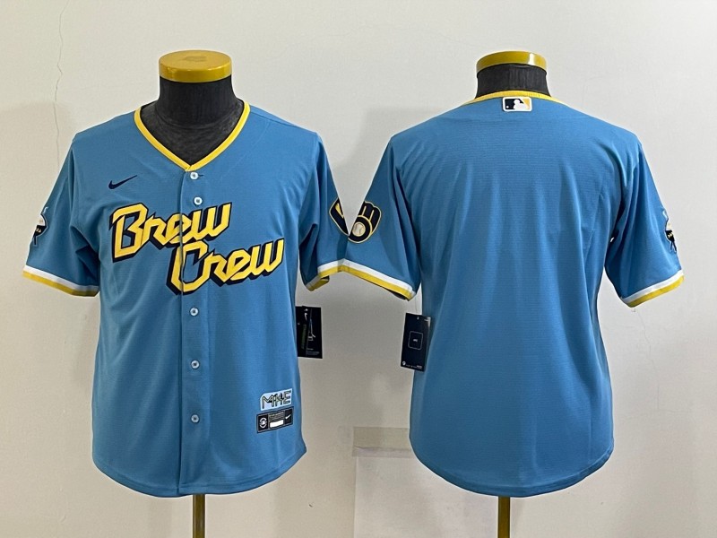 Milwaukee Brewers Kids Custom Blue MLB Jersey