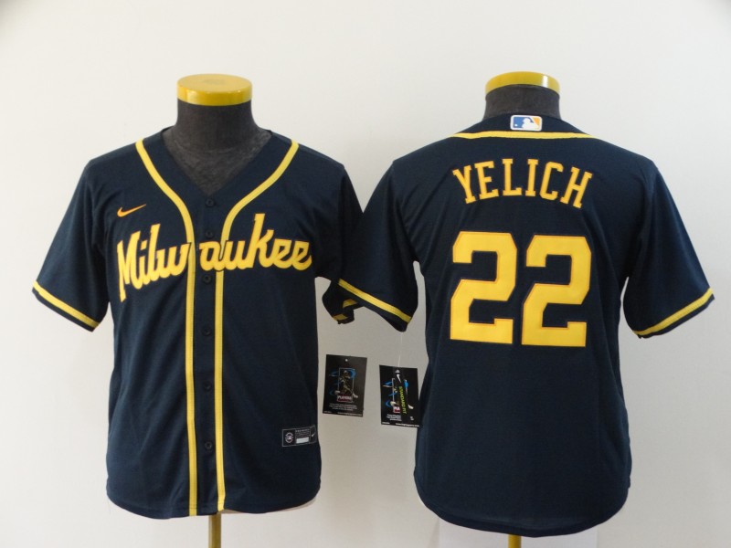 Milwaukee Brewers Kids YELICH #22 Dark Blue MLB Jersey