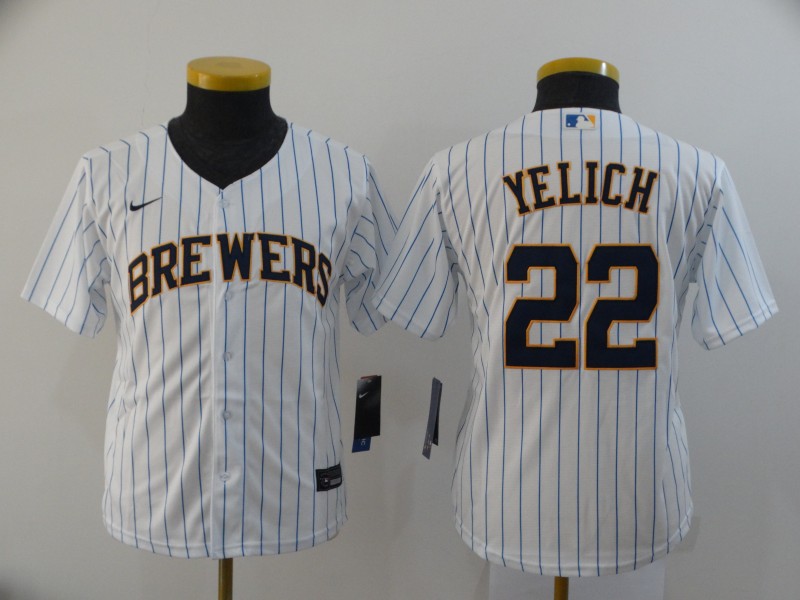 Milwaukee Brewers Kids YELICH #22 White MLB Jersey