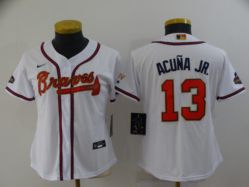 Atlanta Braves JR. #13 ACUNA White Women MLB Jersey 02