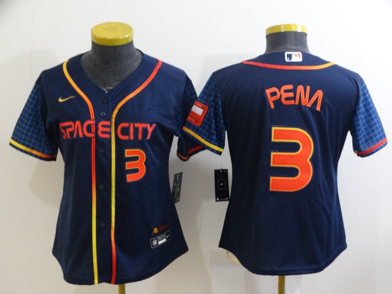 Houston Astros PENA #3 Dark Blue Women MLB Jersey 02