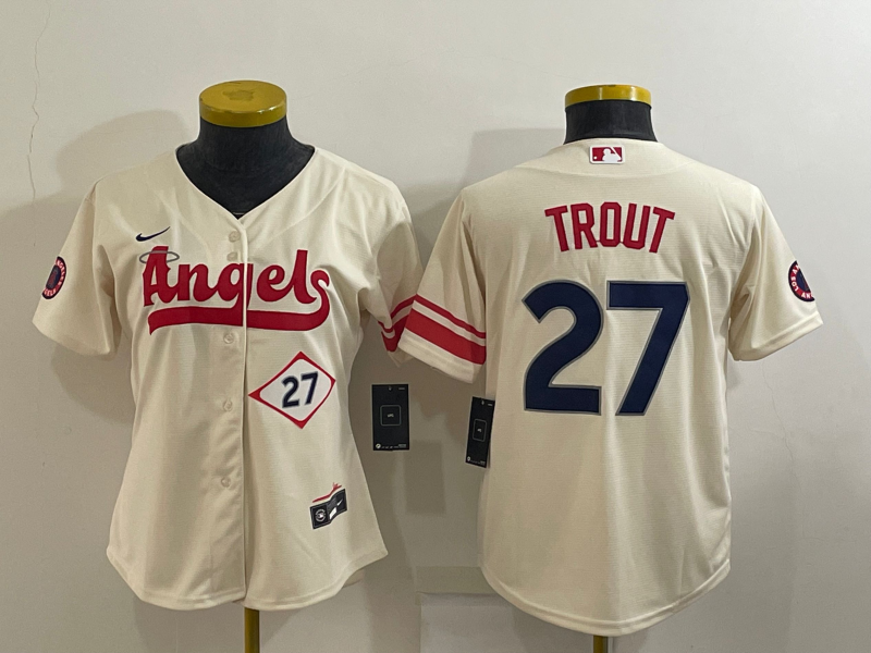 Los Angeles Angels TROUT #27 Cream Women MLB Jersey 02