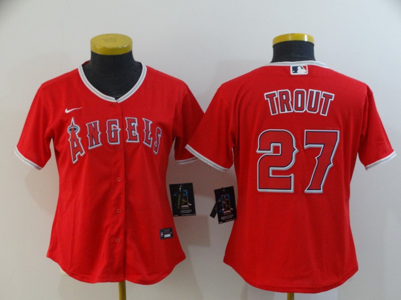 Los Angeles Angels TROUT #27 Red Women MLB Jersey