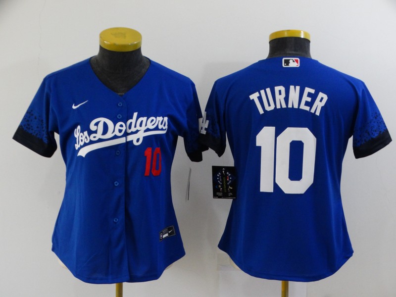 Los Angeles Dodgers TURNER #10 Blue Women Baseball Jersey 02