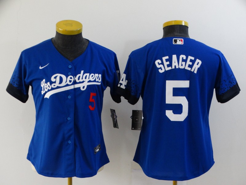 Los Angeles Dodgers SEAGER #5 Blue Women Baseball Jersey 02