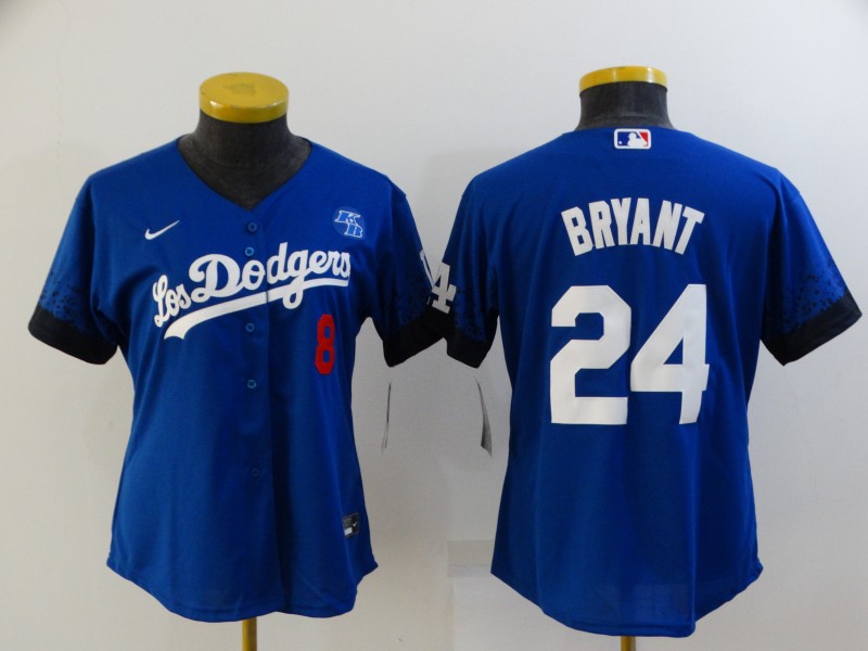 Los Angeles Dodgers BRYANT #8 #24 Blue Women Baseball Jersey 02