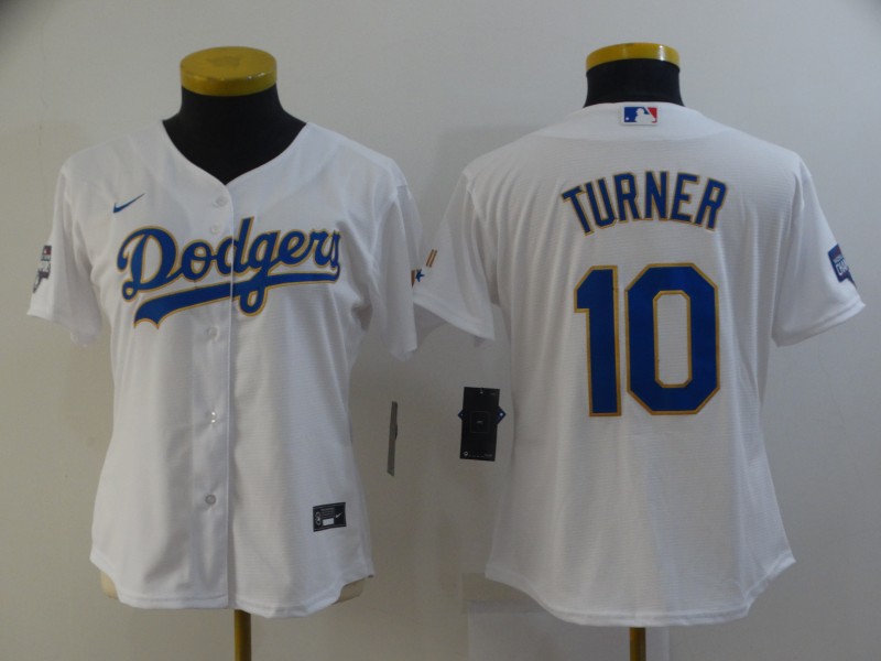 Los Angeles Dodgers TURNER #10 White Champion Women MLB Jersey