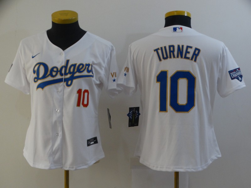 Los Angeles Dodgers TURNER #10 White Champion Women MLB Jersey 02