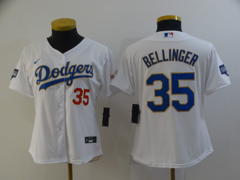 Los Angeles Dodgers BELLINGER #35 White Champion Women MLB Jersey 02