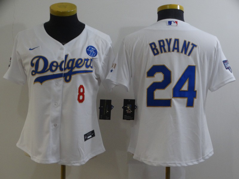 Los Angeles Dodgers BRYANT #8 #24 White Champion Women MLB Jersey