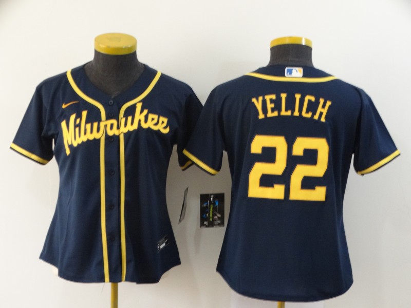 Milwaukee Brewers YELICH #22 Dark Blue Women MLB Jersey