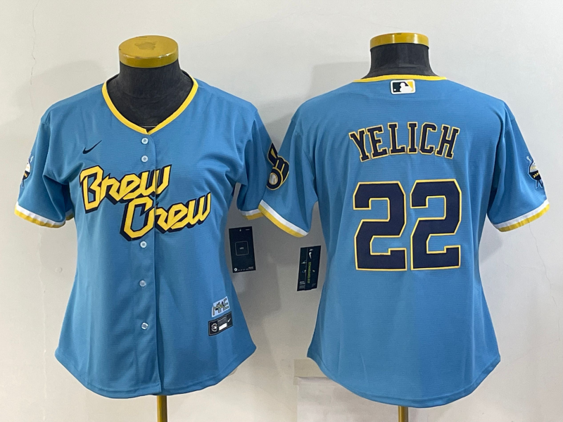 Milwaukee Brewers YELICH #22 Blue Women MLB Jersey