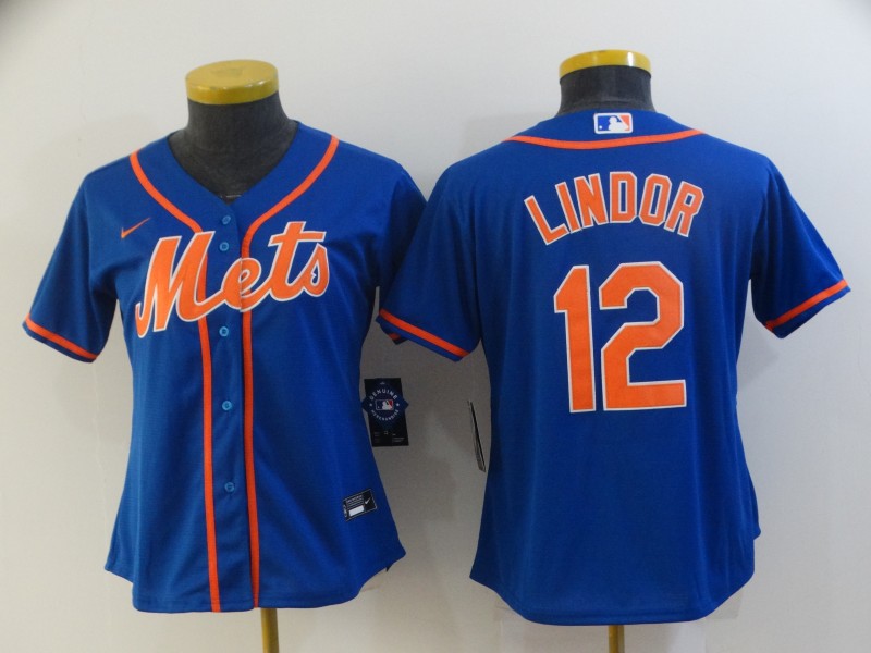 New York Mets LINDOR #12 Blue Women MLB Jersey