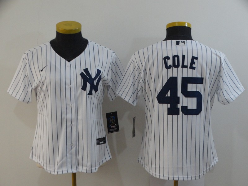 New York Yankees COLE #45 White Women MLB Jersey
