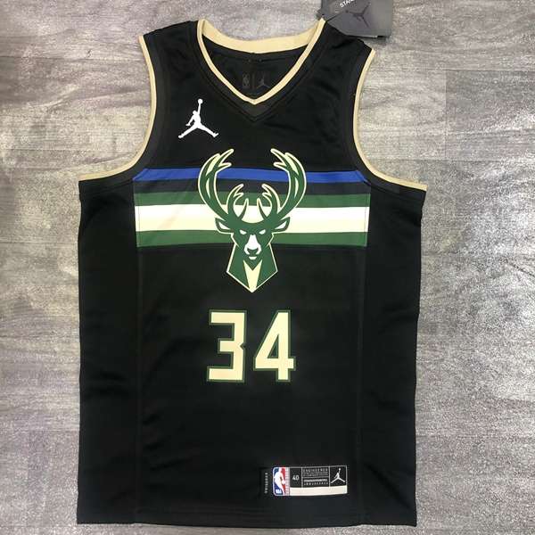 Milwaukee Bucks 20/21 Black AJ Basketball Jersey (Hot Press)