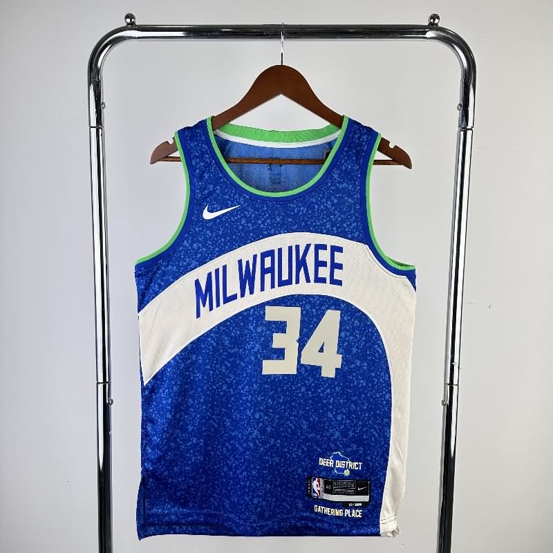 Milwaukee Bucks 23/24 Blue City Basketball Jersey (Hot Press)