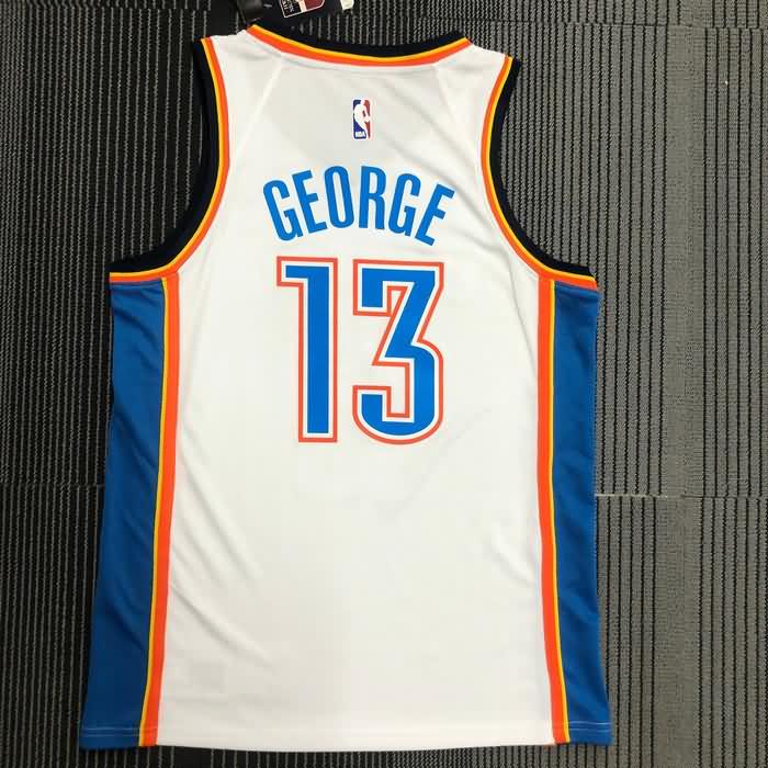 Oklahoma City Thunder GEORGE #13 White Basketball Jersey (Hot Press)