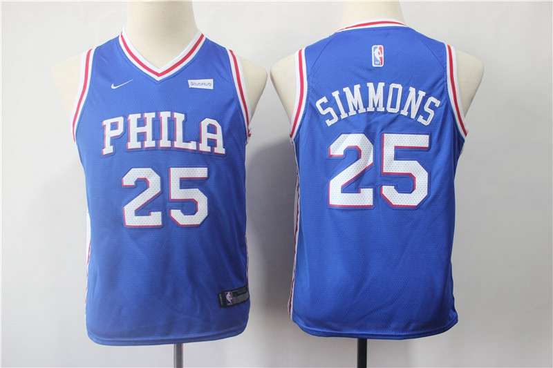 Young Philadelphia 76ers SIMMONS #25 Blue Basketball Jersey (Stitched)