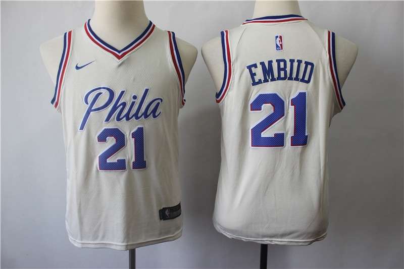 Young Philadelphia 76ers EMBIID #21 White City Basketball Jersey (Stitched)