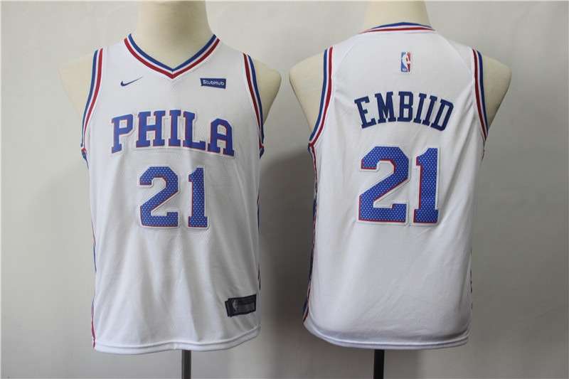 Young Philadelphia 76ers EMBIID #21 White Basketball Jersey (Stitched)