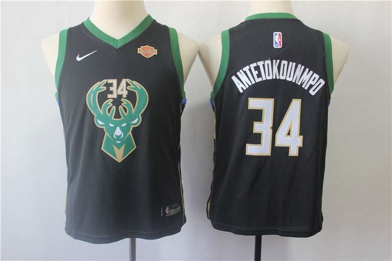 Young Milwaukee Bucks ANTETOKOUNMPO #34 Black Basketball Jersey (Stitched)