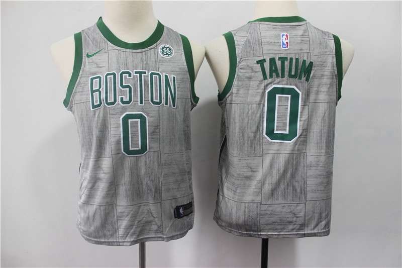 Young Boston Celtics TATUM #0 Grey City Basketball Jersey (Stitched)