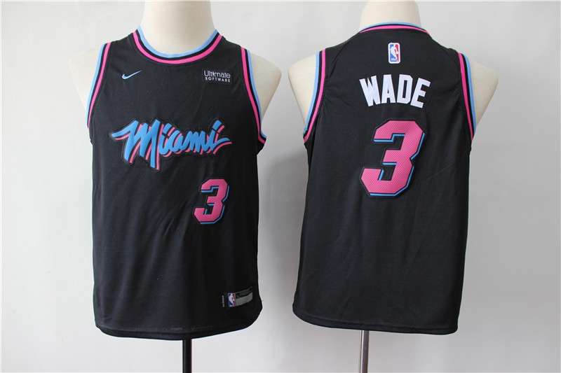Young Miami Heat WADE #3 Black City Basketball Jersey (Stitched)