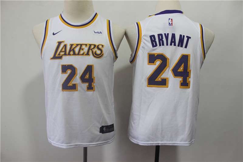 Young Los Angeles Lakers BRYANT #24 White Basketball Jersey (Stitched)