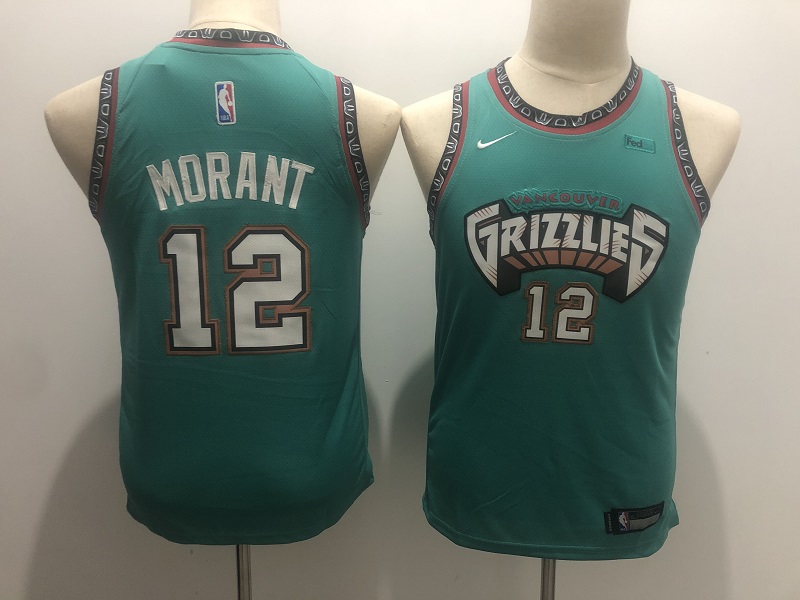 Youth Memphis Grizzlies MORANT #12 Green Basketball Jersey (Stitched)