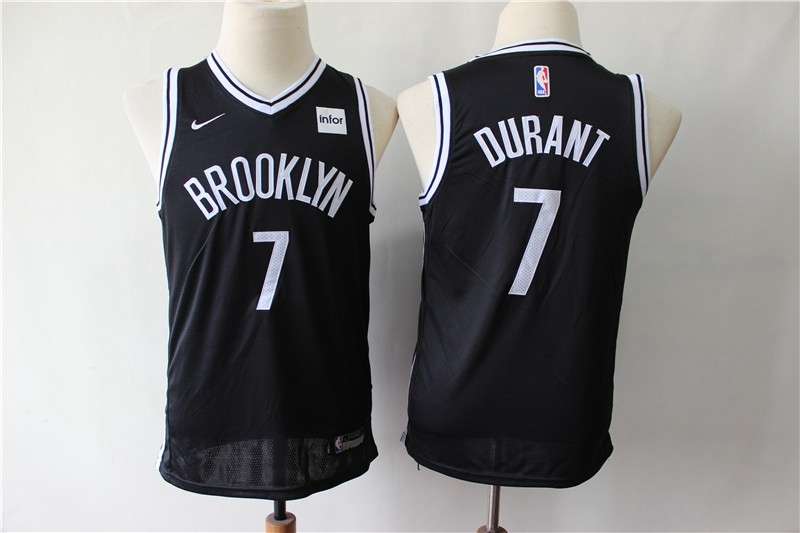 Young Brooklyn Nets DURANT #7 Black Basketball Jersey (Stitched)