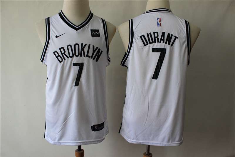 Young Brooklyn Nets DURANT #7 White Basketball Jersey (Stitched)