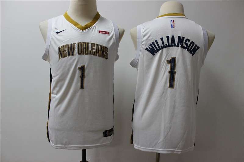 Young New Orleans Pelicans WILLIAMSON #1 White Basketball Jersey (Stitched)