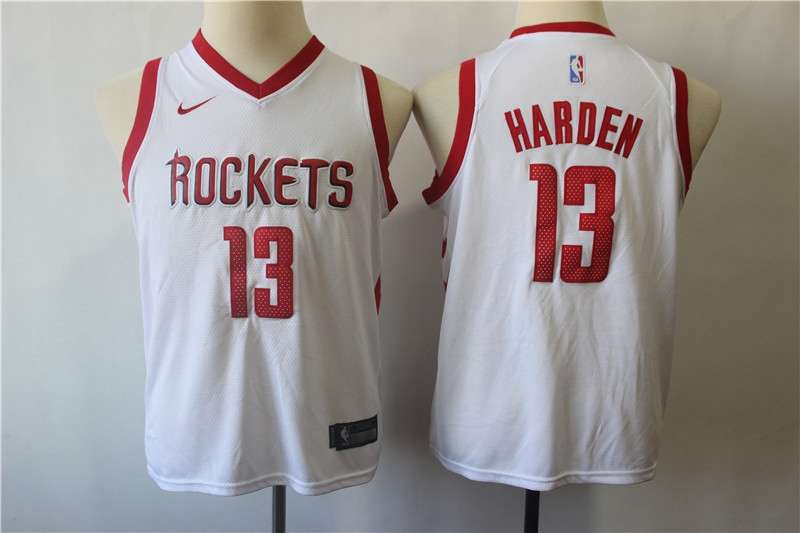Young Houston Rockets HARDEN #13 White Basketball Jersey (Stitched)