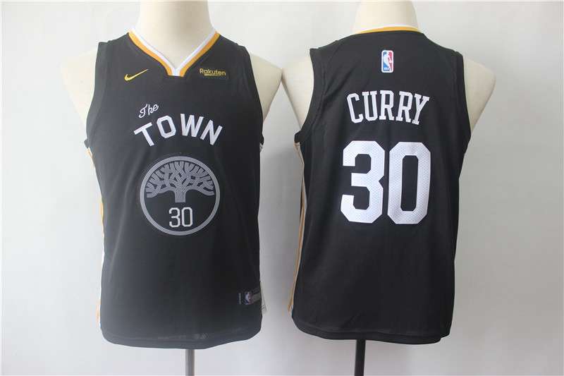 Young Golden State Warriors CURRY #30 Black Basketball Jersey (Stitched)