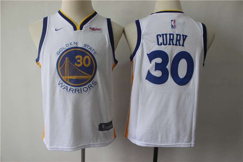 Young Golden State Warriors CURRY #30 White Basketball Jersey (Stitched)