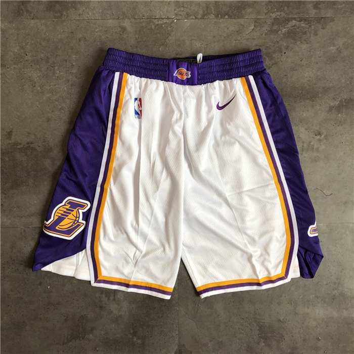 Los Angeles Lakers White Basketball Shorts 02
