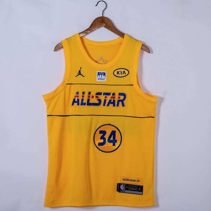 2021 All Star ANTETOKOUNMPO #34 Yellow Basketball Jersey (Stitched)
