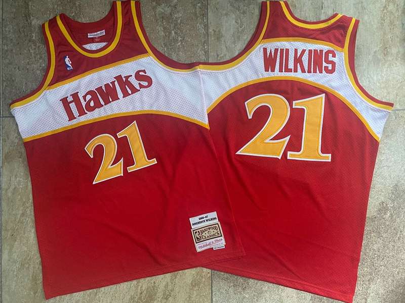 Atlanta Hawks 86/87 WILKINS #21 Red Classics Basketball Jersey (Closely Stitched)