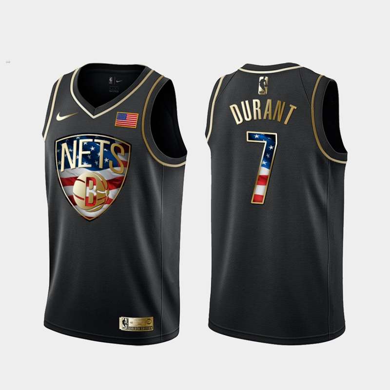 Brooklyn Nets DURANT #7 Black Gold Basketball Jersey (Stitched)