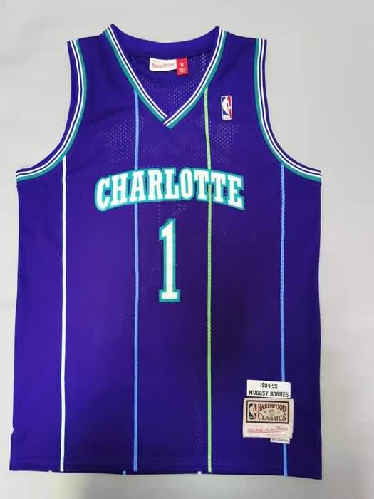 Charlotte Hornets 1994/95 BOGUES #1 Purple Classics Basketball Jersey (Stitched)