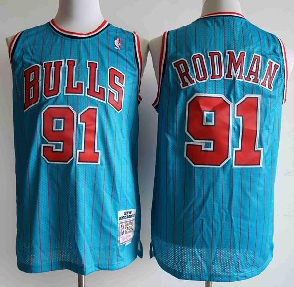 1995/96 Chicago Bulls RODMAN #91 Blue Classics Basketball Jersey (Stitched)